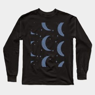 Blue Moon and Stars Pattern Long Sleeve T-Shirt